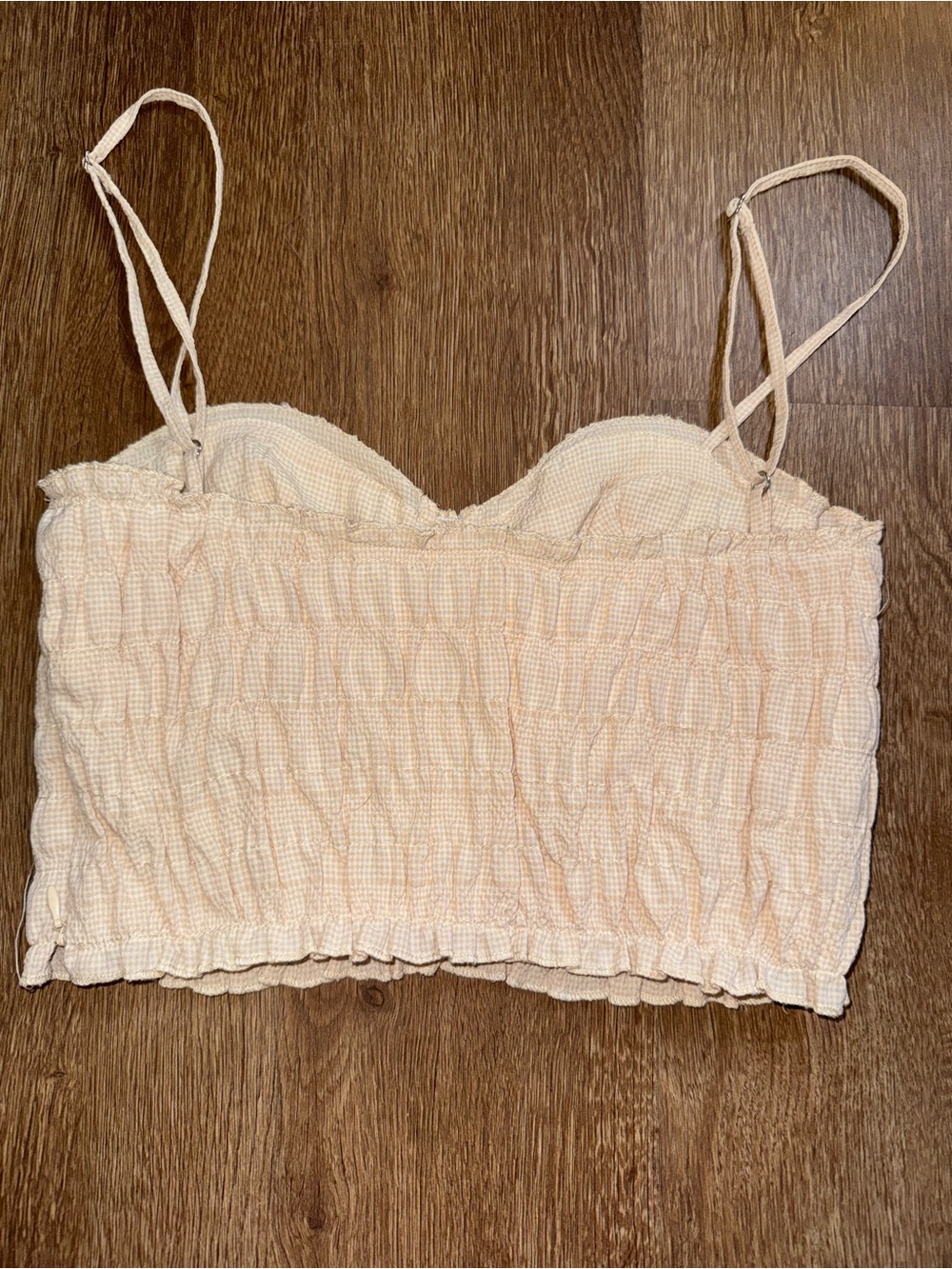 Zara Women’s Crop Top Gingham Ruched Beige White Size XS - Picture 5 of 5